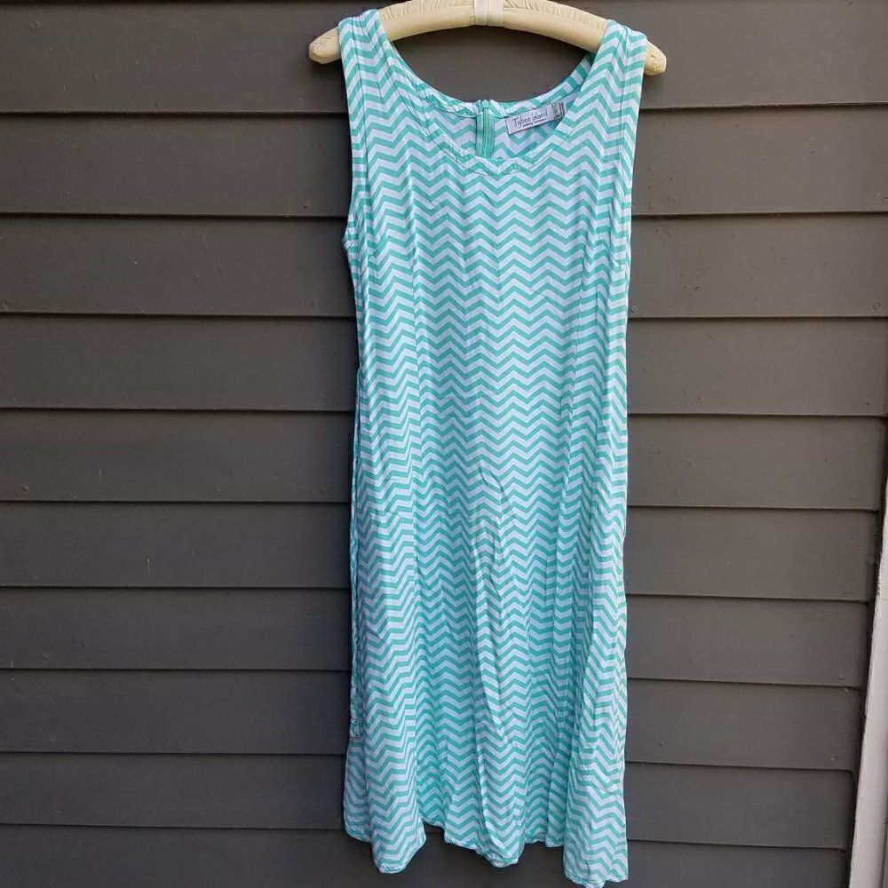 Tybee Island Clothing Co Blue White Chevron not quite Maxi Dress Large